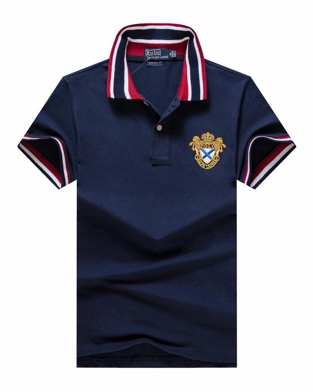 Male Polo Ralph Lauren Navy Blue T shirt Stripe Collar Edgy