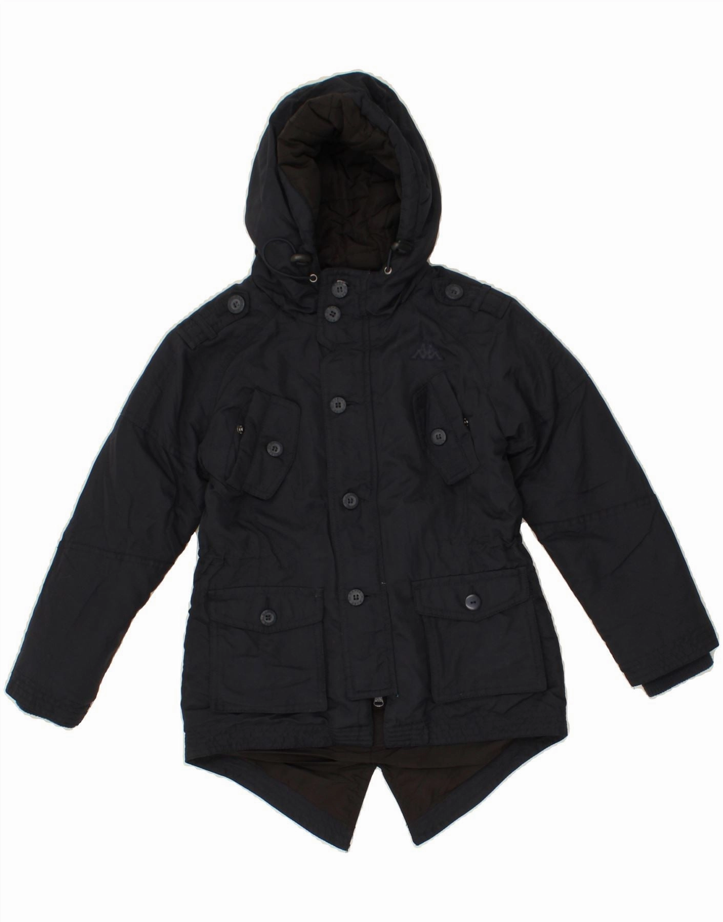 Sleek Fit KAPPA Boys Hooded Parka Jacket 7-8 Years Medium  Navy Blue Nylon
