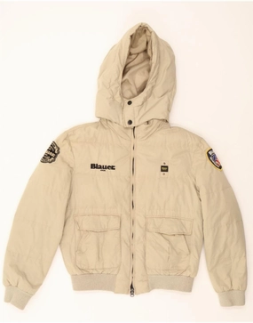 Four Way Stretch BLAUER Boys Hooded Bomber Padded Jacket 13-14 Years Beige Polyester