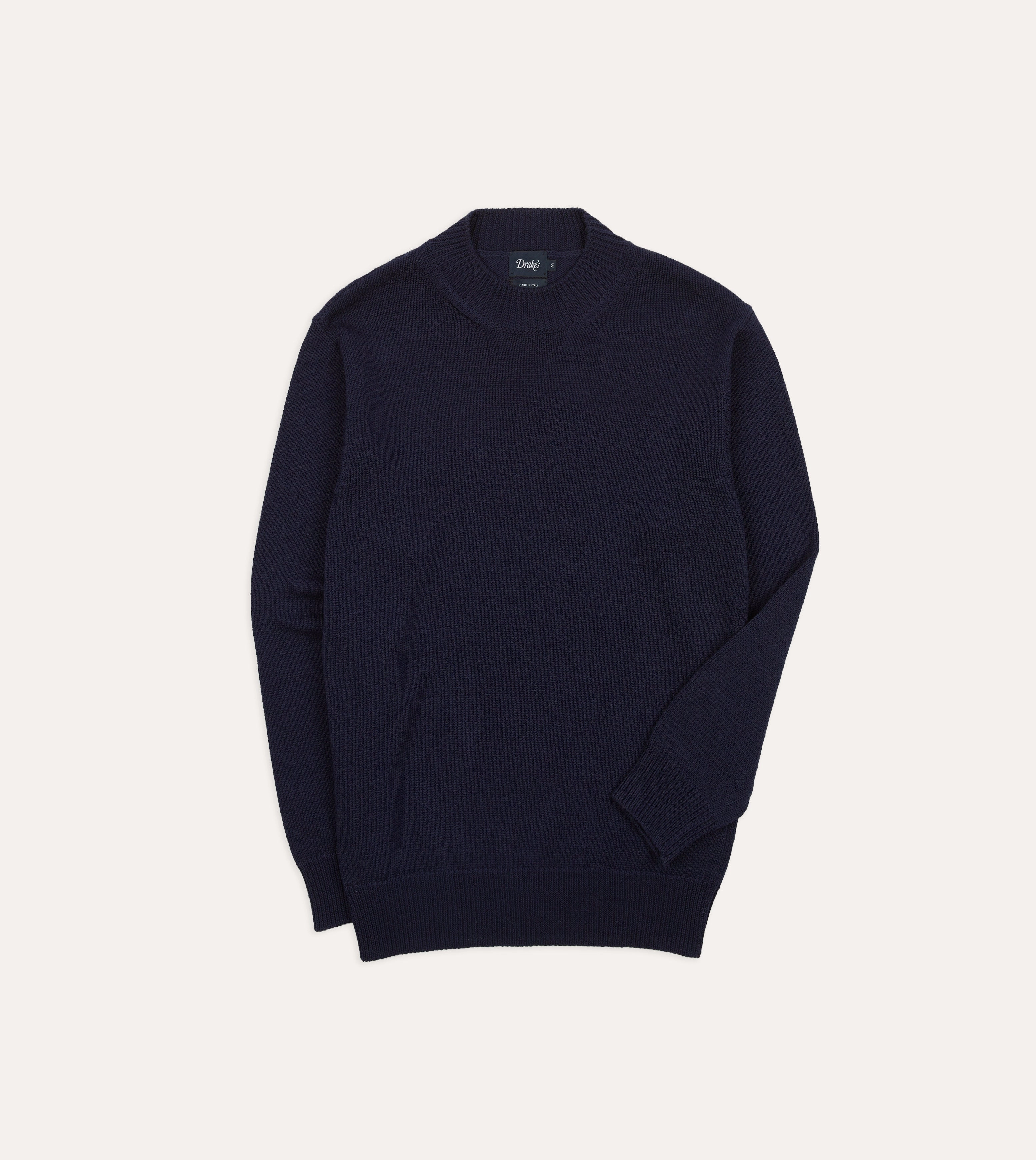 Navy Cotton Mock Neck Jumper Interlock Knit Structure