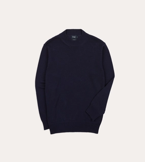 Navy Cotton Mock Neck Jumper Interlock Knit Structure