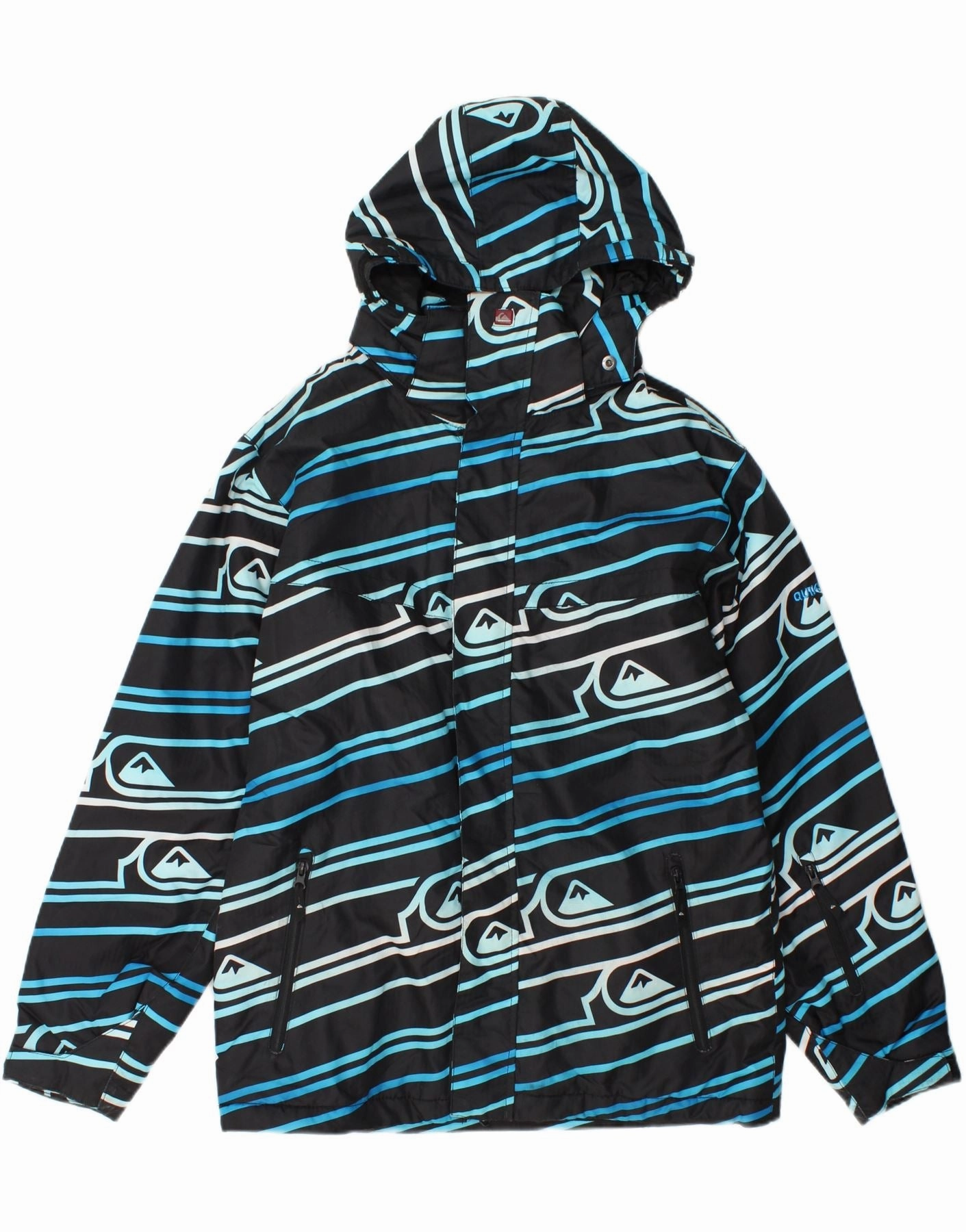 suitable for school uniforms QUIKSILVER Boys Graphic Hooded Rain Jacket 15-16 Years Black Striped