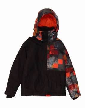 QUIKSILVER Boys Hooded Windbreaker Jacket 11-12 Years Black Geometric Ornamental