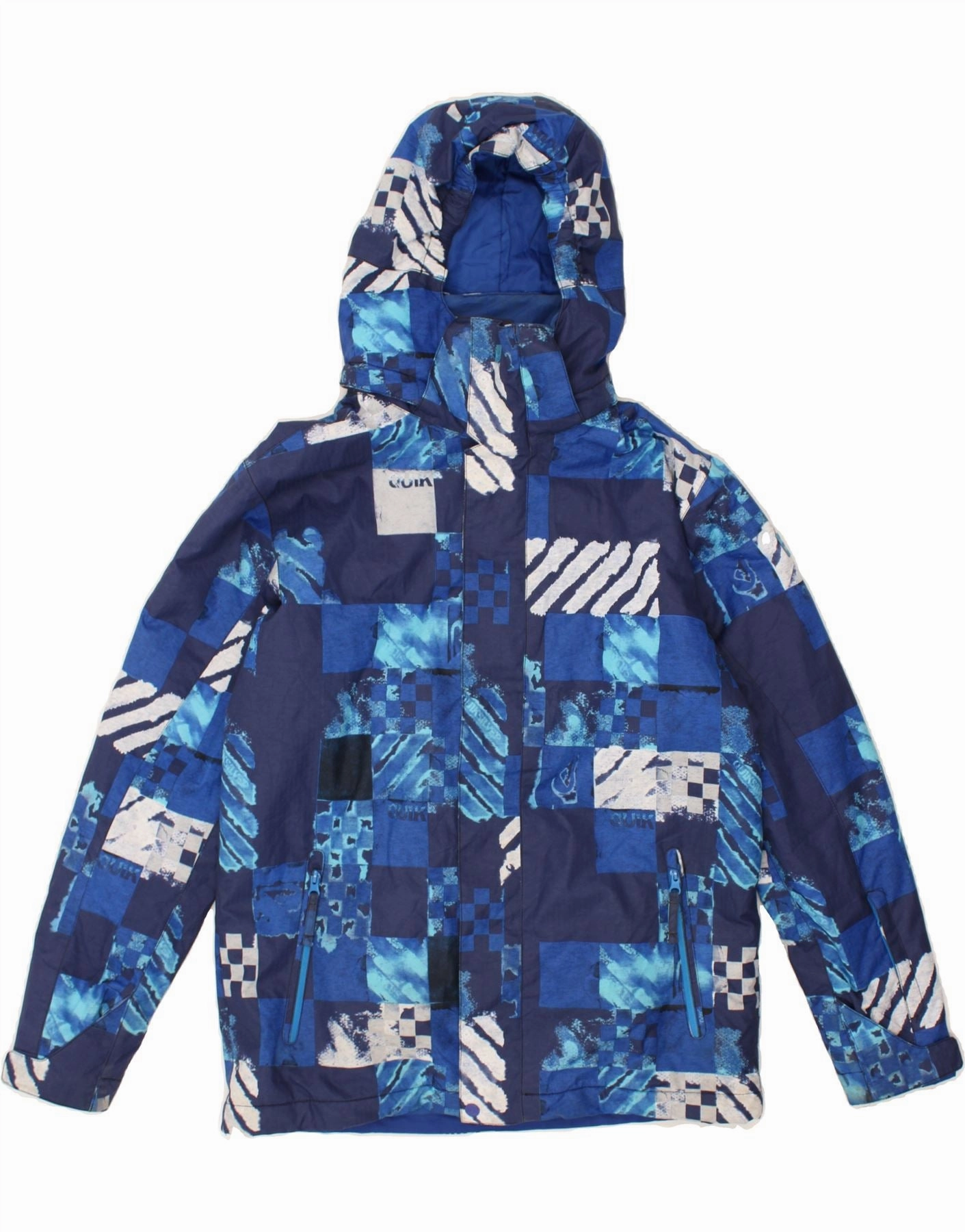 QUIKSILVER Boys Regular Fit Hooded Windbreaker Jacket 15-16 Years Blue Fedora Quick Layering