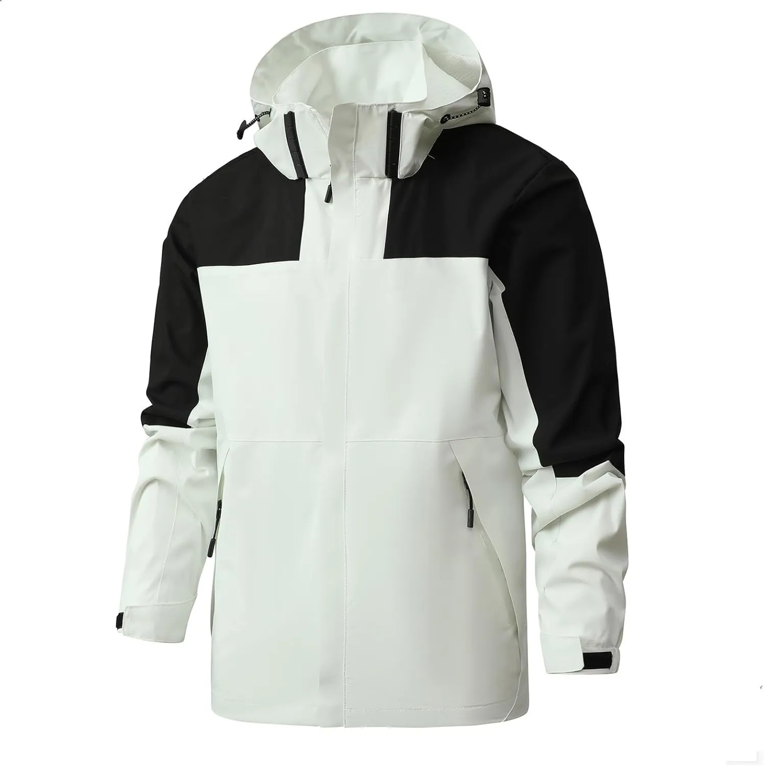 Rain Jacket for Men Color Block Waterproof Raincoat Lightweight Rain Coat Outdoor Windbreaker with Hood&Zipper Pocket