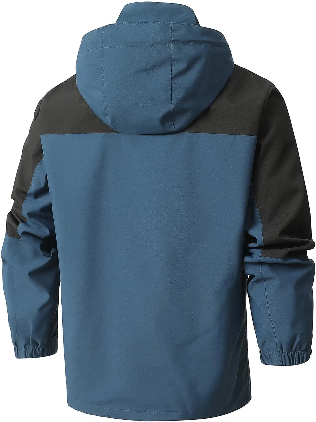 Rain Jacket for Men Color Block Waterproof Raincoat Lightweight Rain Coat Outdoor Windbreaker with Hood&Zipper Pocket