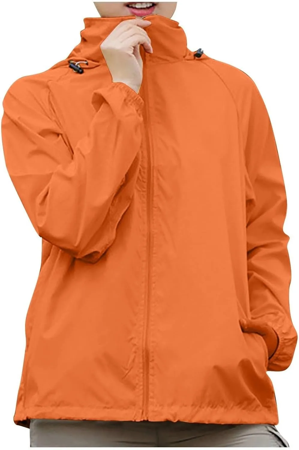 Rain Jacket for Women Lightweight Waterproof Raincoat Windbreaker Zip Up Jackets Outdoor Hooded Trench Coats