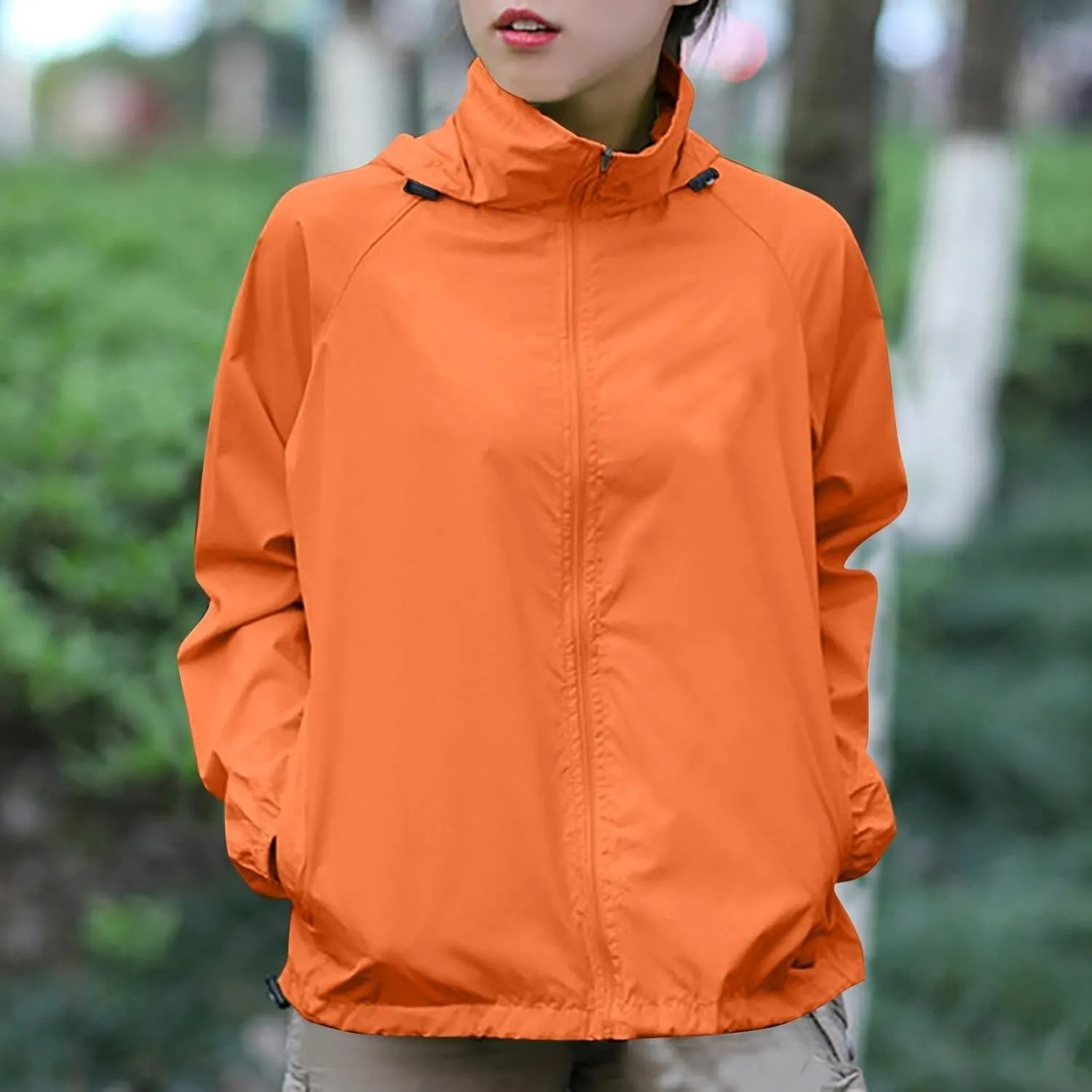 Rain Jacket for Women Lightweight Waterproof Raincoat Windbreaker Zip Up Jackets Outdoor Hooded Trench Coats