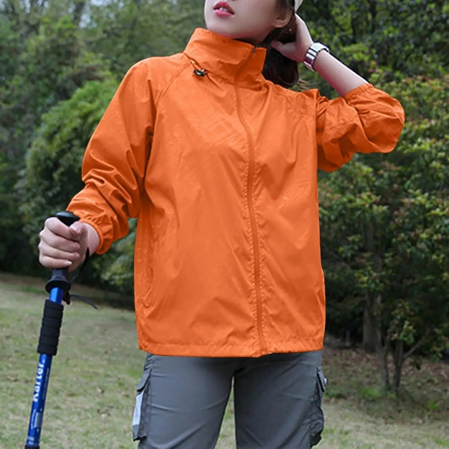 Rain Jacket for Women Lightweight Waterproof Raincoat Windbreaker Zip Up Jackets Outdoor Hooded Trench Coats