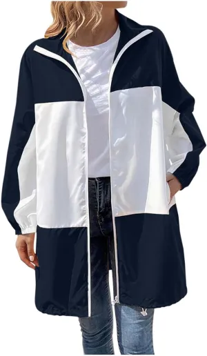 Rain Jacket Women Waterproof Lightweight Jacket with Hood zipper soft shell Jacket Mens Raincoat with Pockets