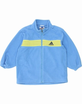 ADIDAS Boys Fleece Jacket 3-4 Years Blue Colourblock Polyester Zippered Pocket Design