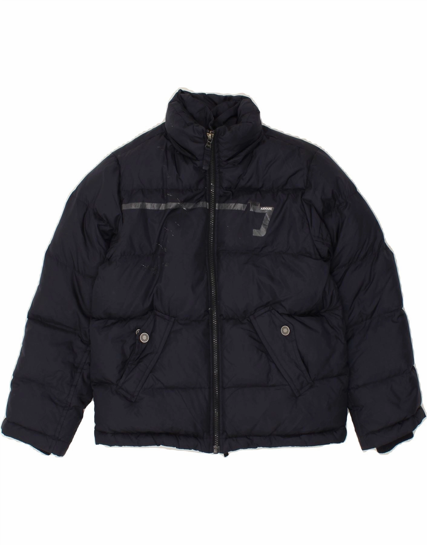 ARMANI TEEN Boys Padded Jacket 9-10 Years Navy Blue Polyamide Adventure-Ready Wear