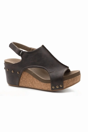 Ankle Guard Cork Wedge Sandal In Smooth Chocolate