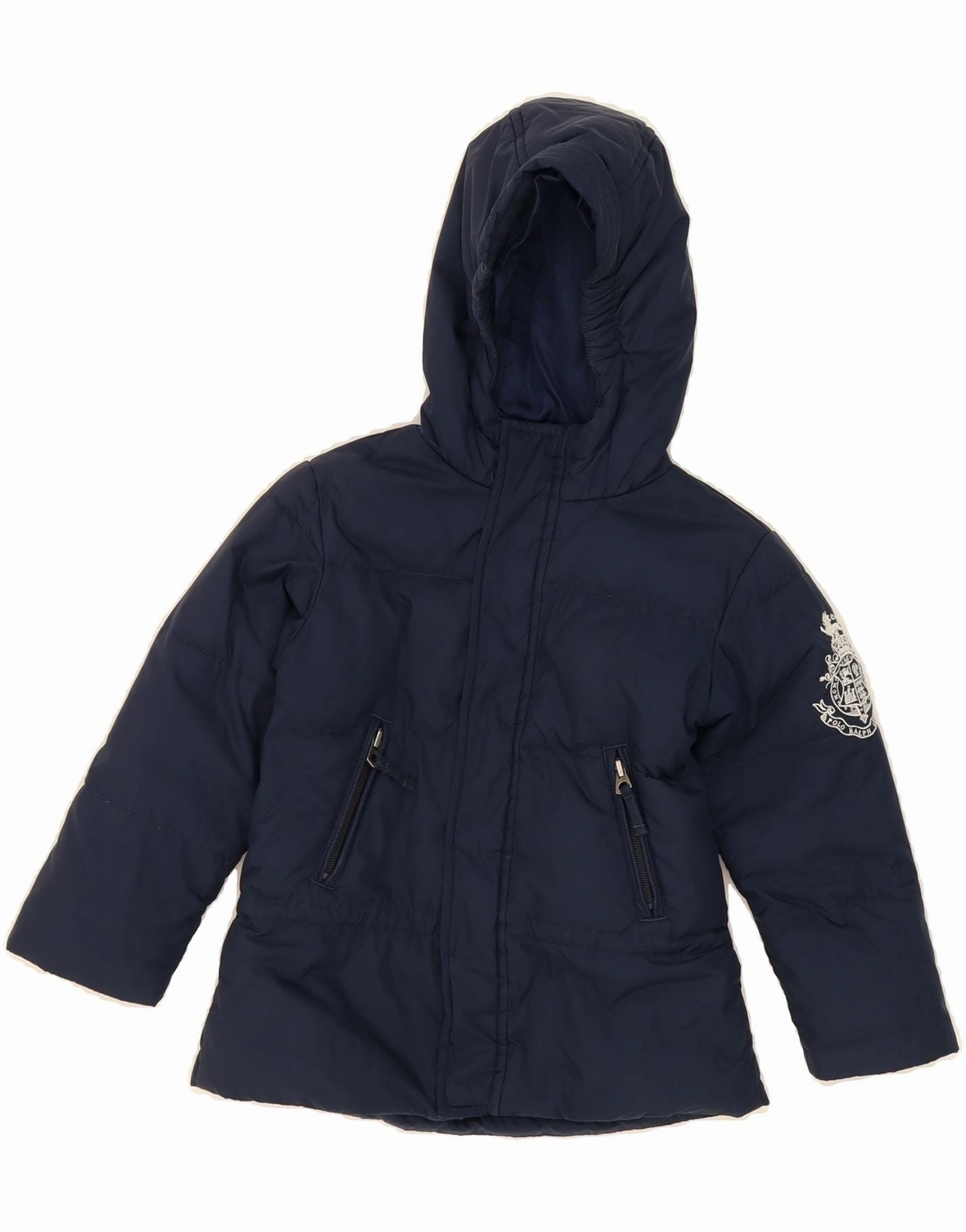 RALPH LAUREN Boys Hooded Padded Jacket 3-4 Years Navy Blue Polyester Preppy Double Layer Closure