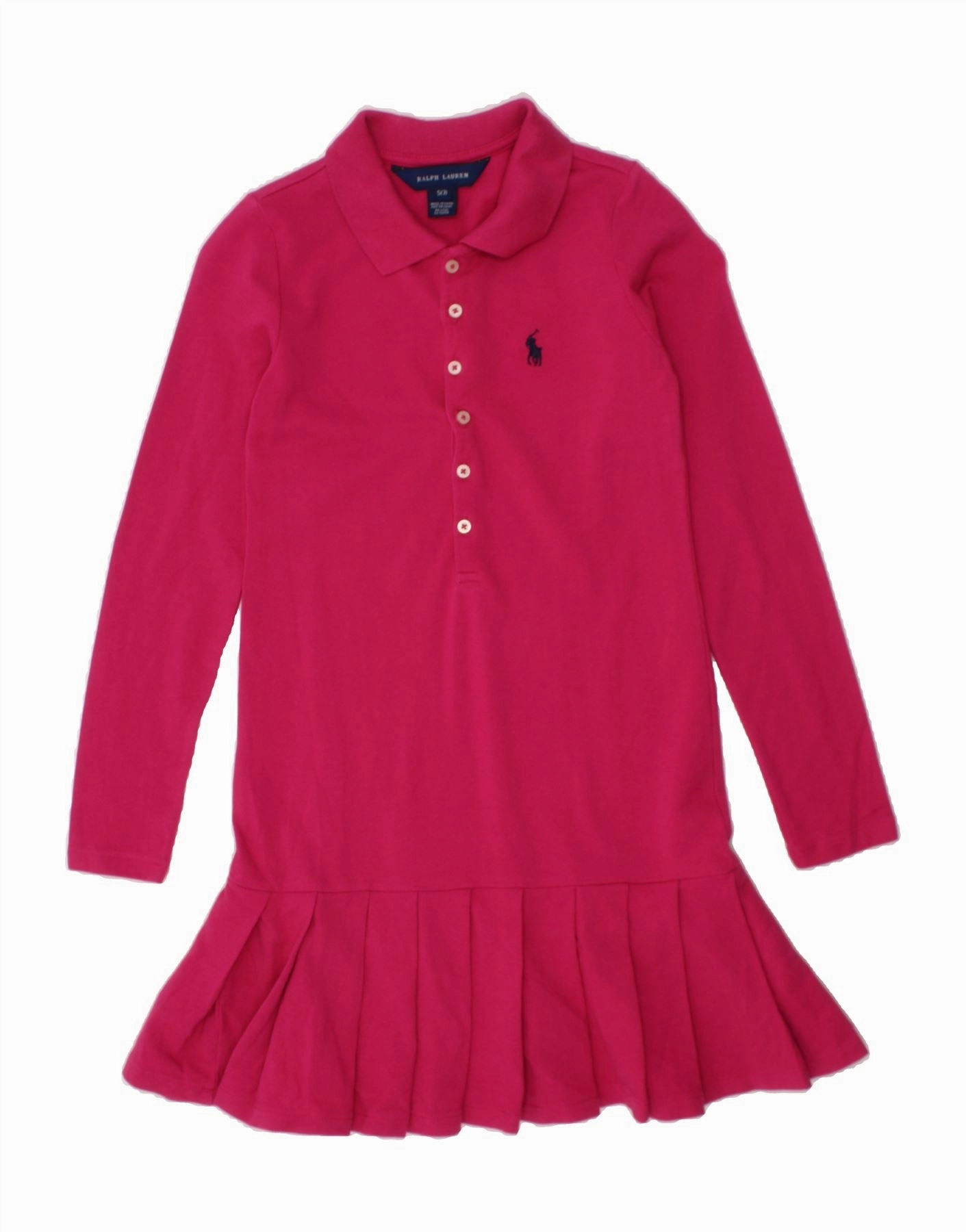 RALPH LAUREN Girls Long Sleeve Polo Dress 6-7 Years Small Pink Cotton Feminine flowing piece Snap-Closure