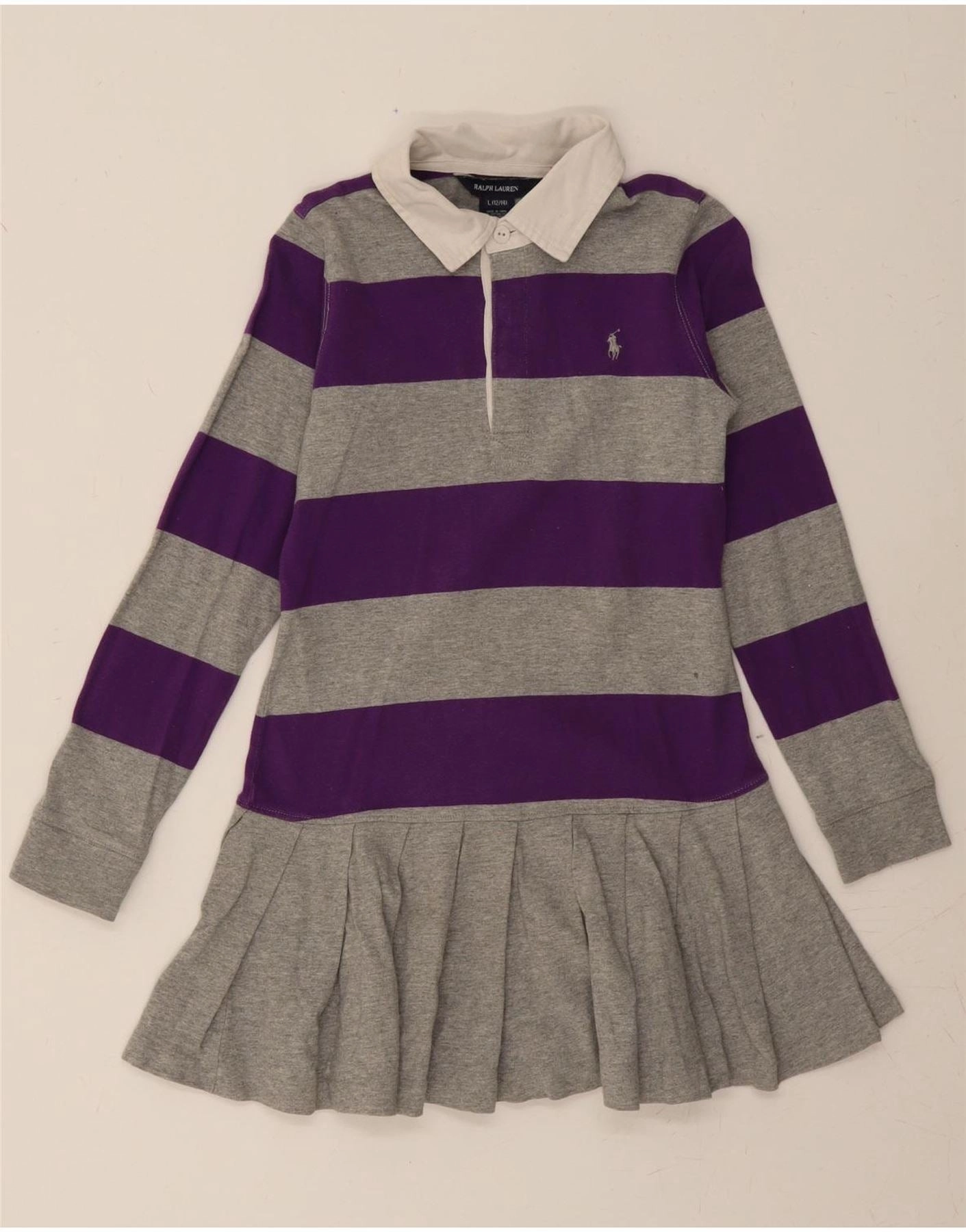 RALPH LAUREN Girls Polo Dress 12-13 Years Large Grey Colourblock Japan Line