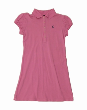 RALPH LAUREN Girls Polo Dress 8-9 Years Medium Pink Cotton Flattering Cut Wear Bright Colors