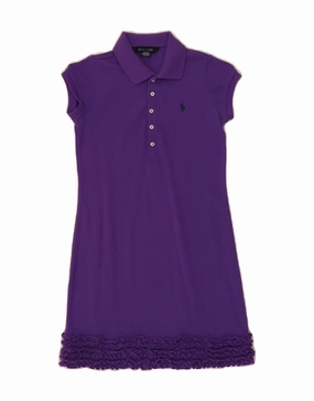 RALPH LAUREN Girls Polo Dress 8-9 Years Medium  Purple Cotton Garden Fresh Fashion Essential