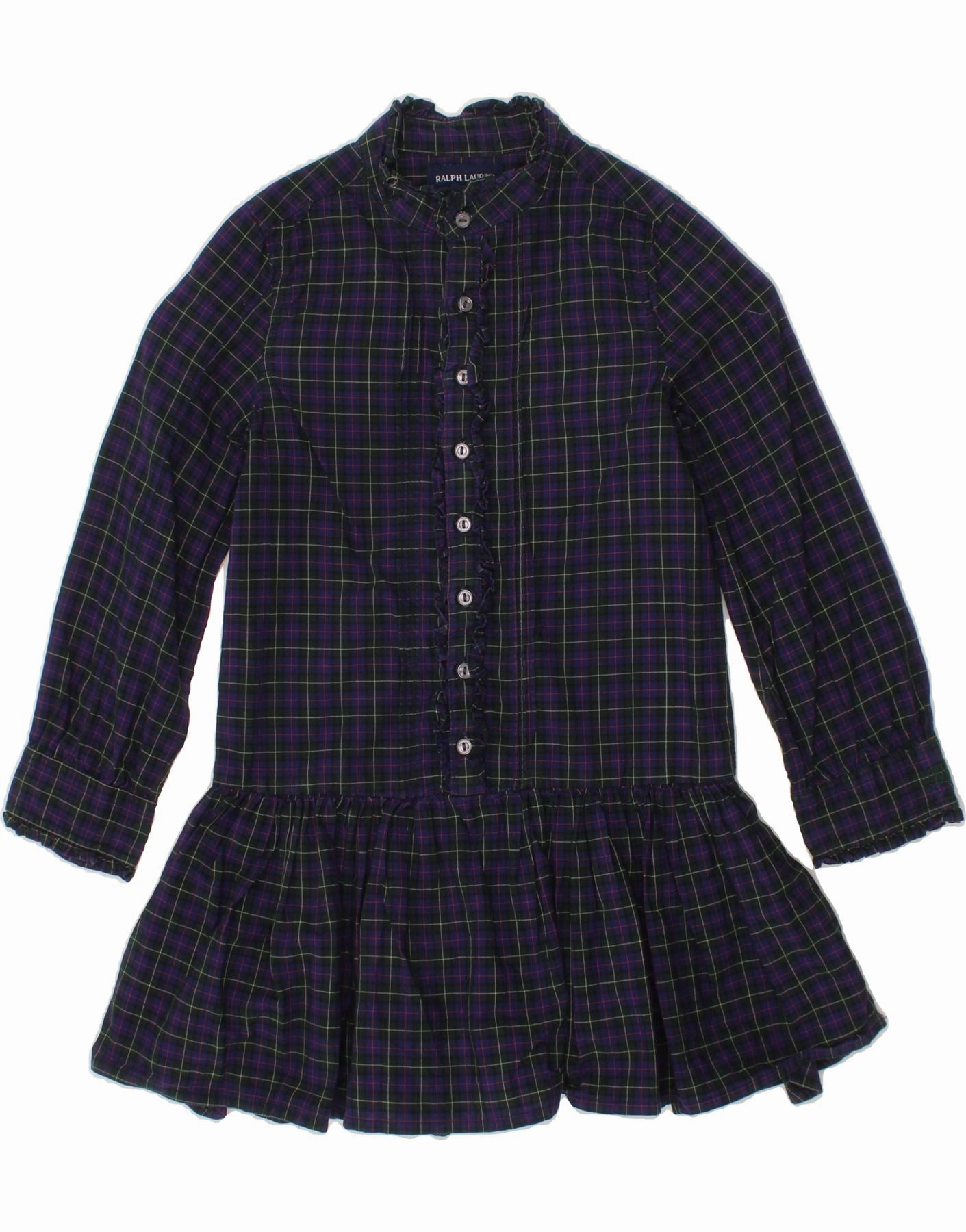RALPH LAUREN Girls Shirt Dress 3-4 Years Navy Blue Check Cotton Stylish Look Date Vibe