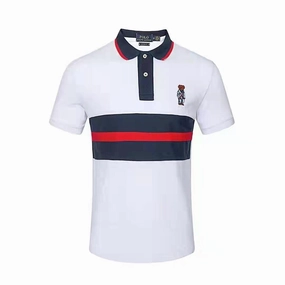 Seam Free Back Ralph Lauren White Stripe Men Bear Polo