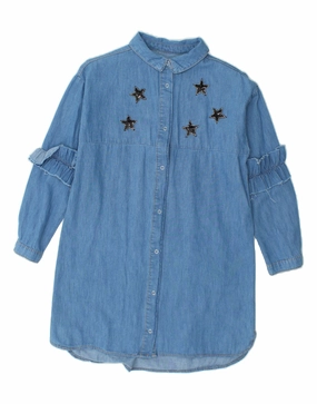 ZARA Girls Denim Shirt Dress 9-10 Years Blue Cotton Form Fitting