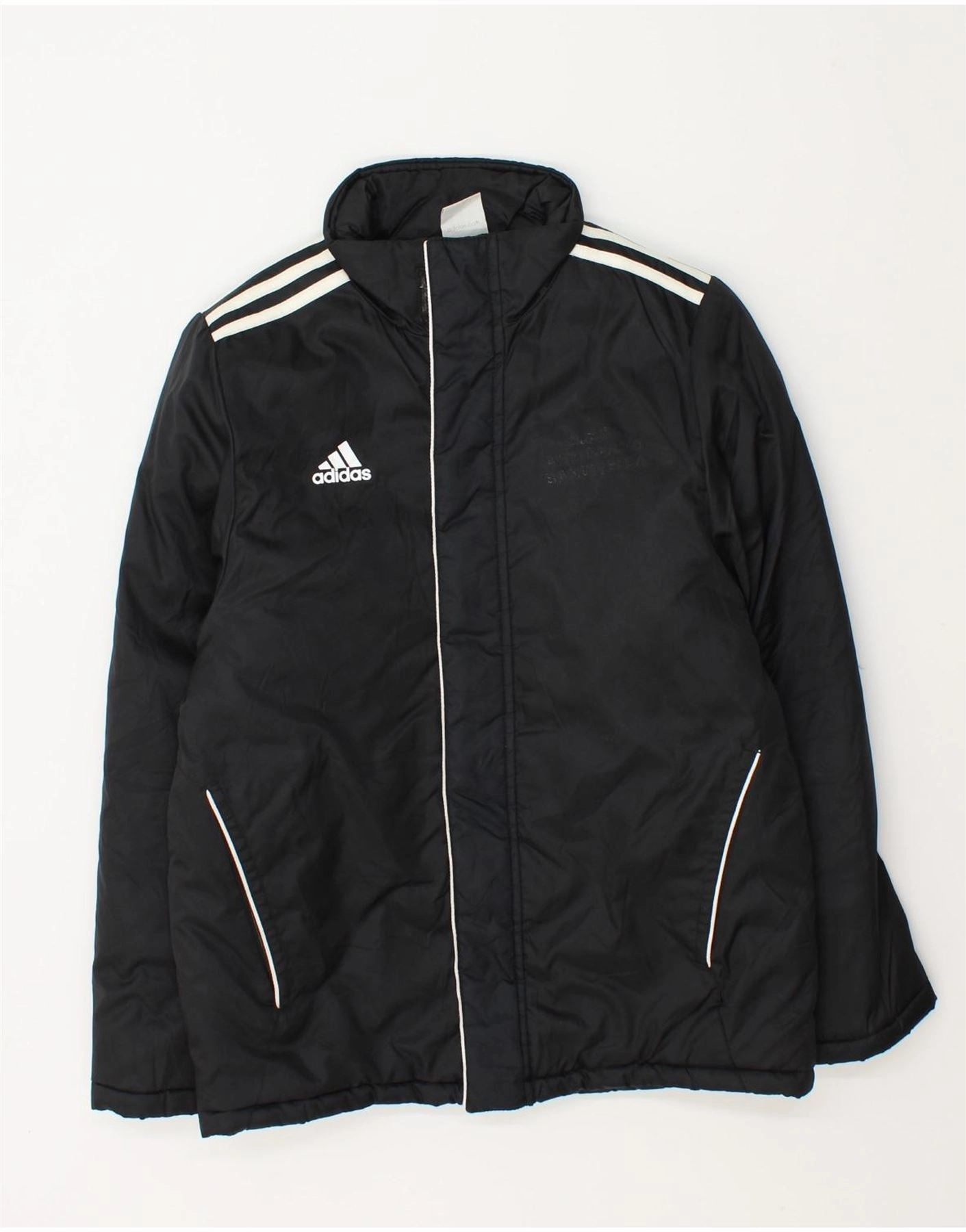 suitable for dance parties ADIDAS Boys Graphic Padded Jacket 11-12 Years Black Polyester