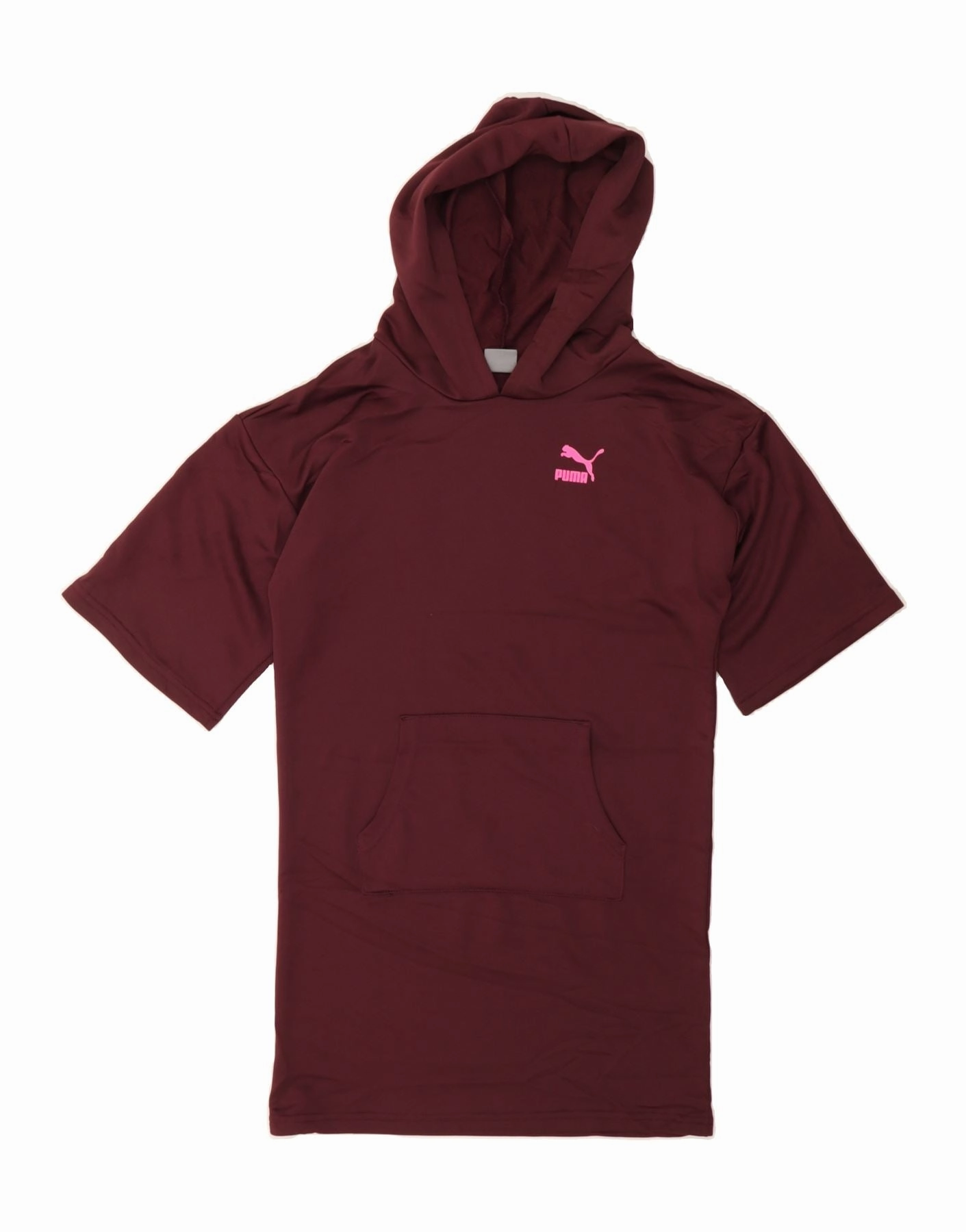 PUMA Girls Graphic Hooded T-Shirt Dress 15-16 Years XL Burgundy Polyester Gender Inclusive