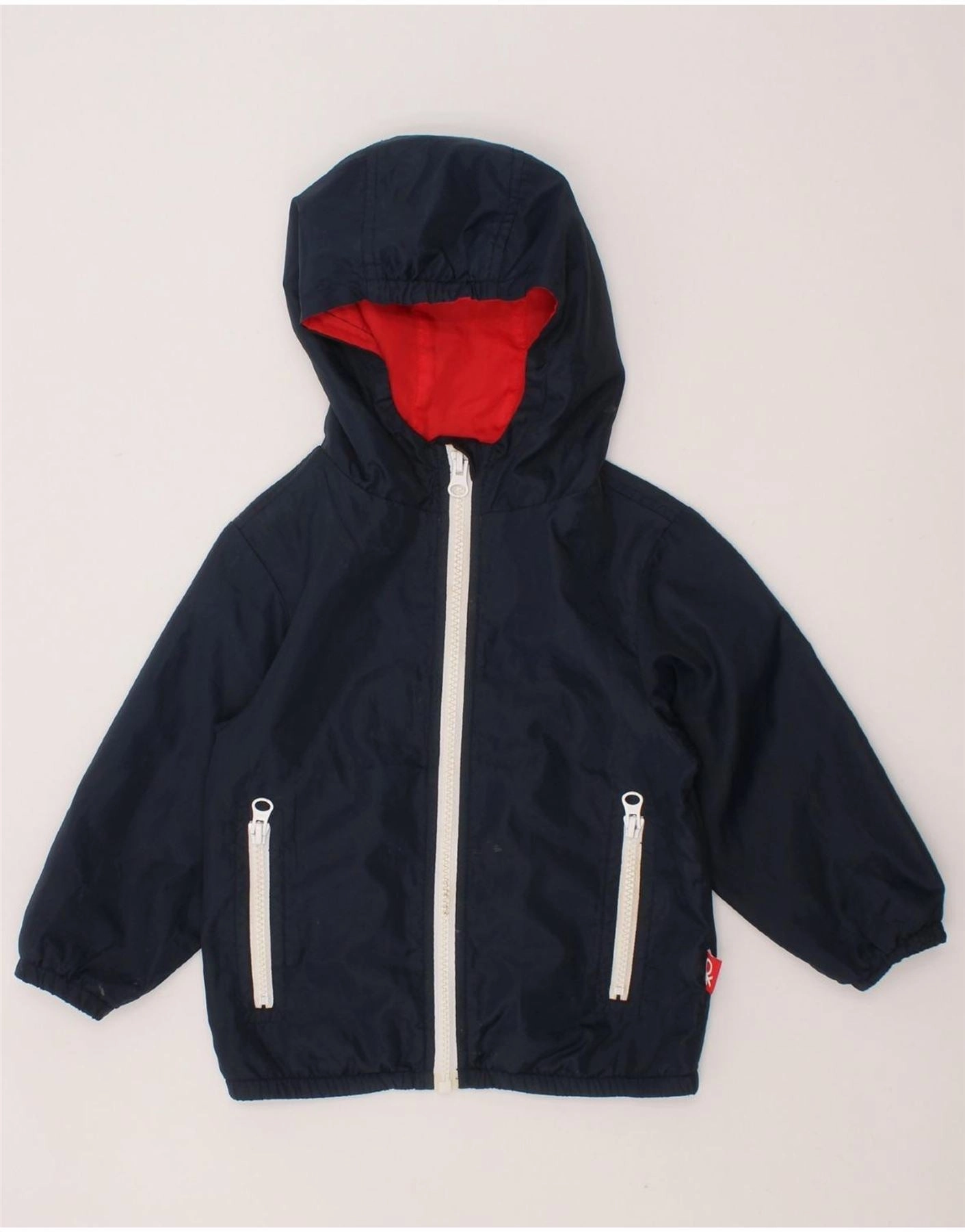 Non Restrictive Cut BENETTON Boys Hooded Rain Jacket 2-3 Years Navy Blue
