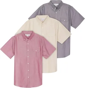 Real Essentials 3 Pack Men's Short-Sleeve Oxford Solid Button Down Collar Casual Shirts with Pocket (Available in Big & Tall)