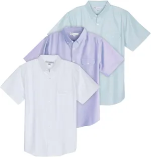 Real Essentials 3 Pack Men's Short-Sleeve Oxford Solid Button Down Collar Casual Shirts with Pocket (Available in Big & Tall)