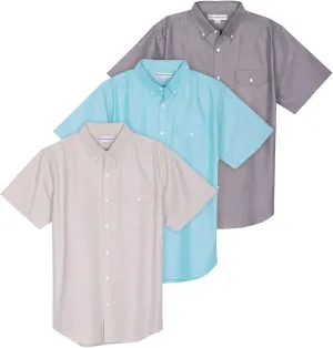 Real Essentials 3 Pack Men's Short-Sleeve Oxford Solid Button Down Collar Casual Shirts with Pocket (Available in Big & Tall)