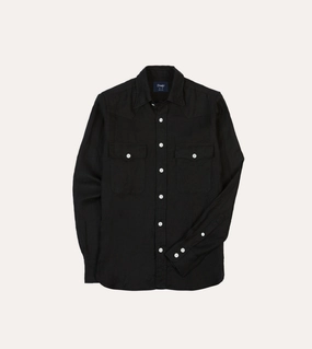 Soft touch finish Black Linen Twill Two-Pocket Western Shirt