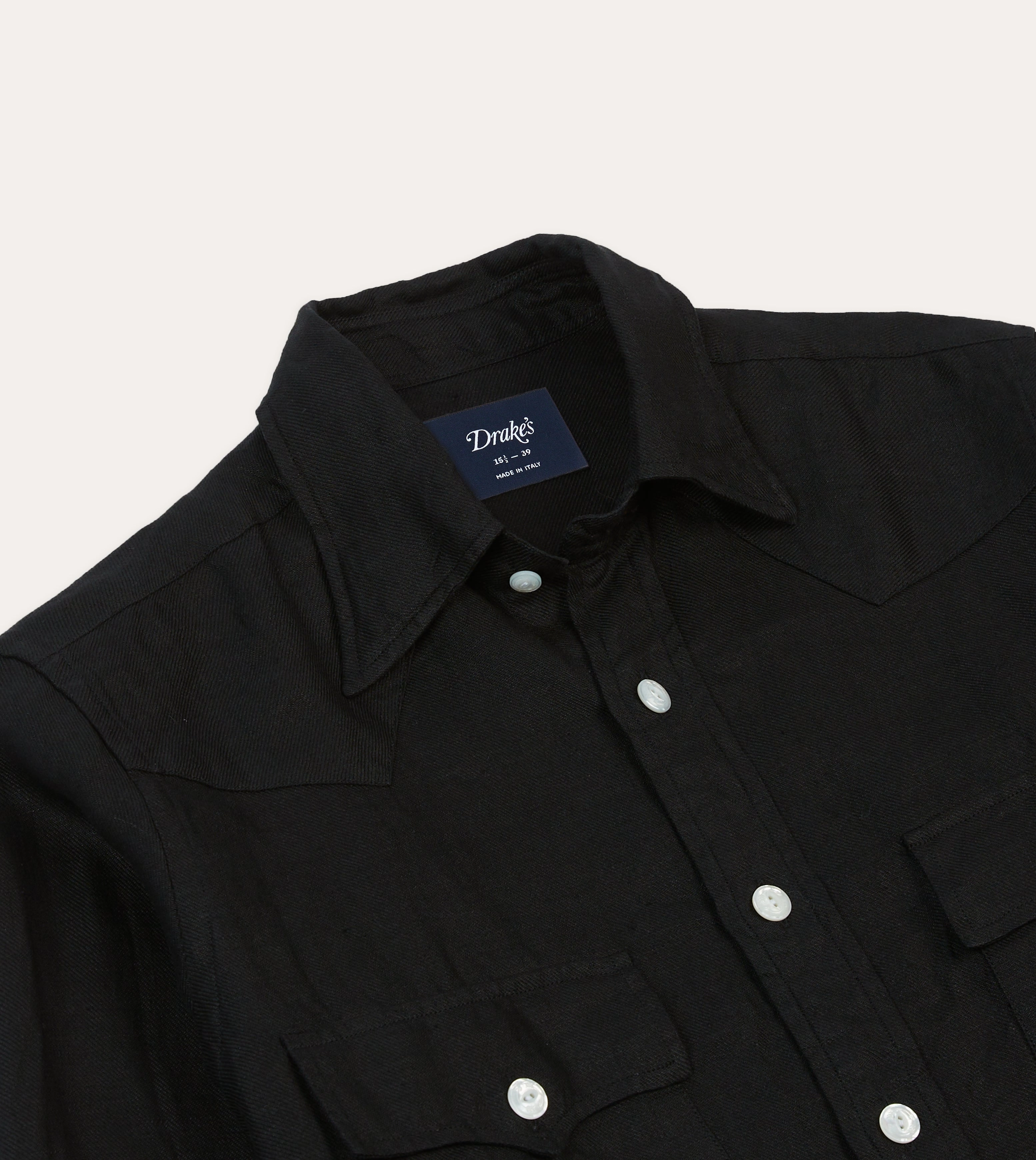Weekend Vibes Black Linen Twill Two-Pocket Western Shirt