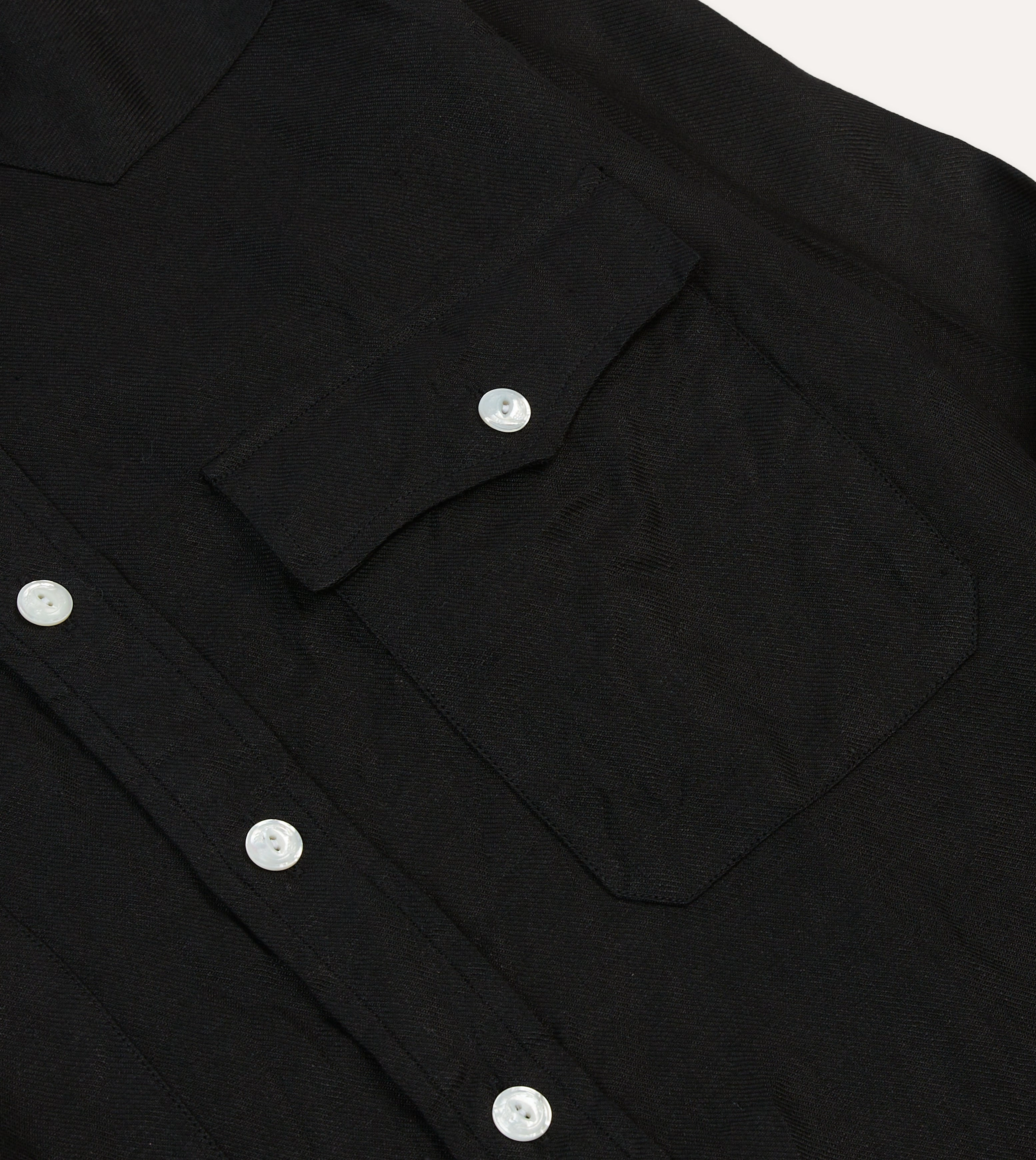 Black Linen Twill Two-Pocket Western Shirt Vintage Wash
