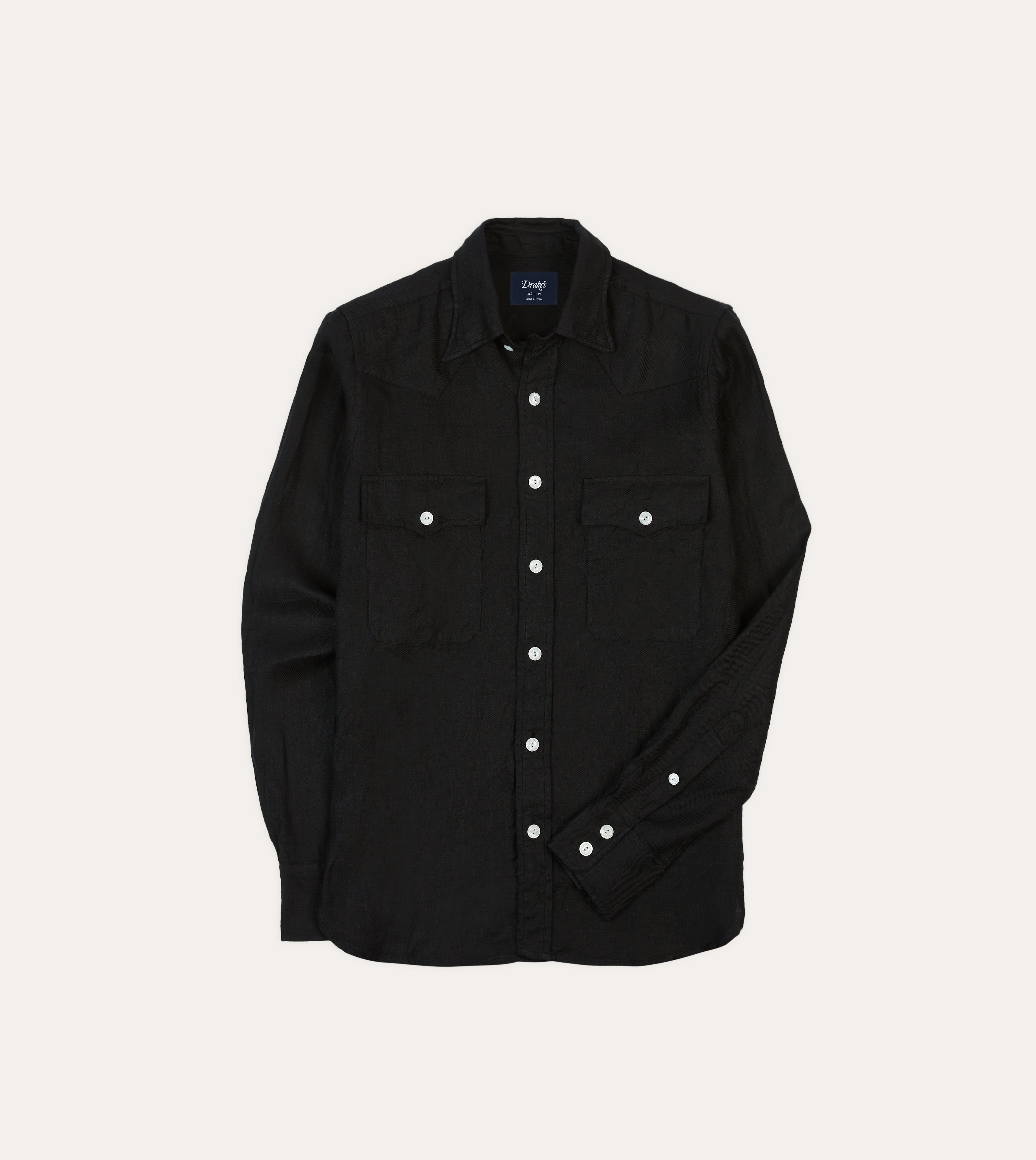 Soft touch finish Black Linen Twill Two-Pocket Western Shirt
