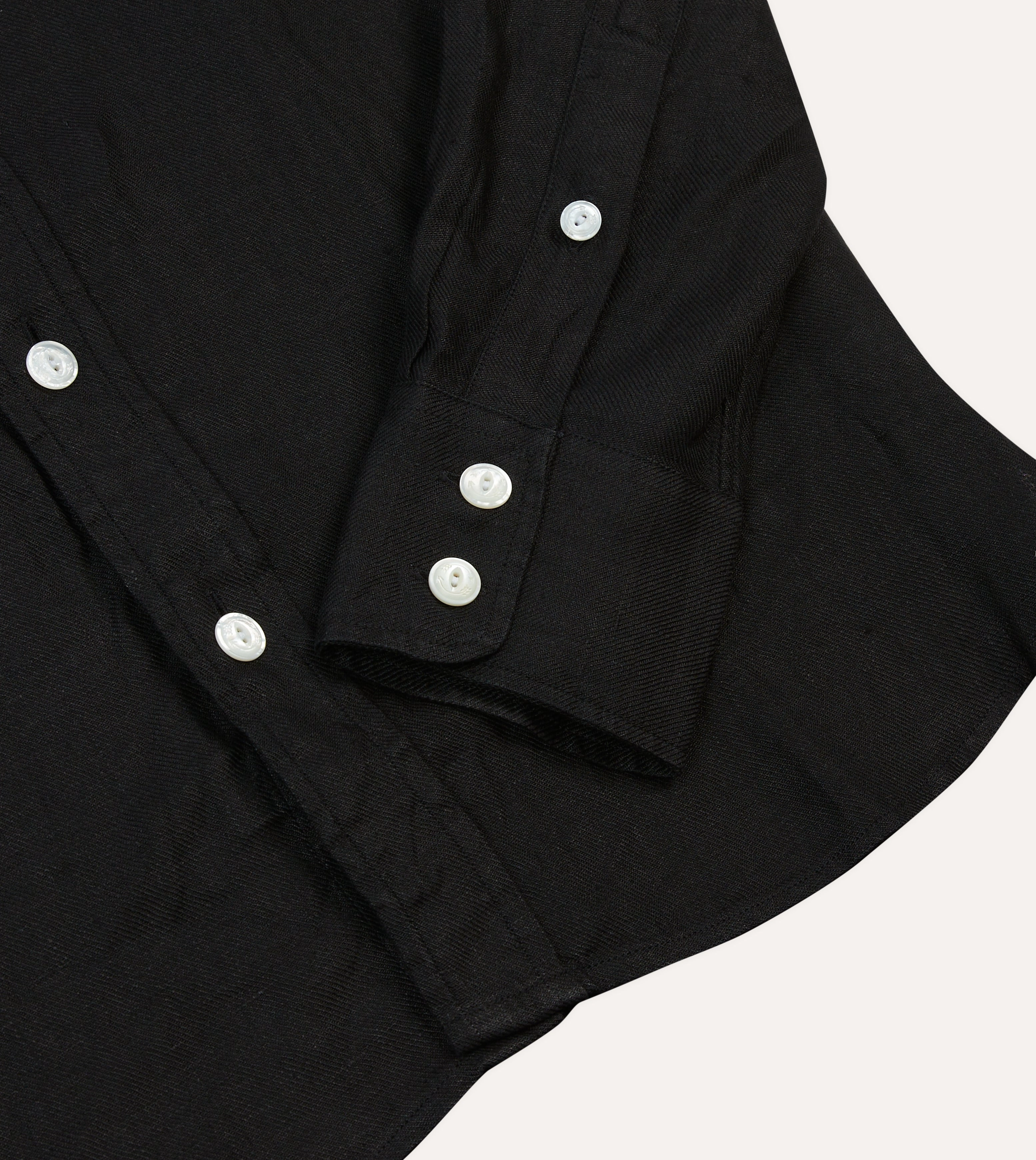 Reinforced Elbow Patches Ribbed Trim Black Linen Twill Two-Pocket Western Shirt