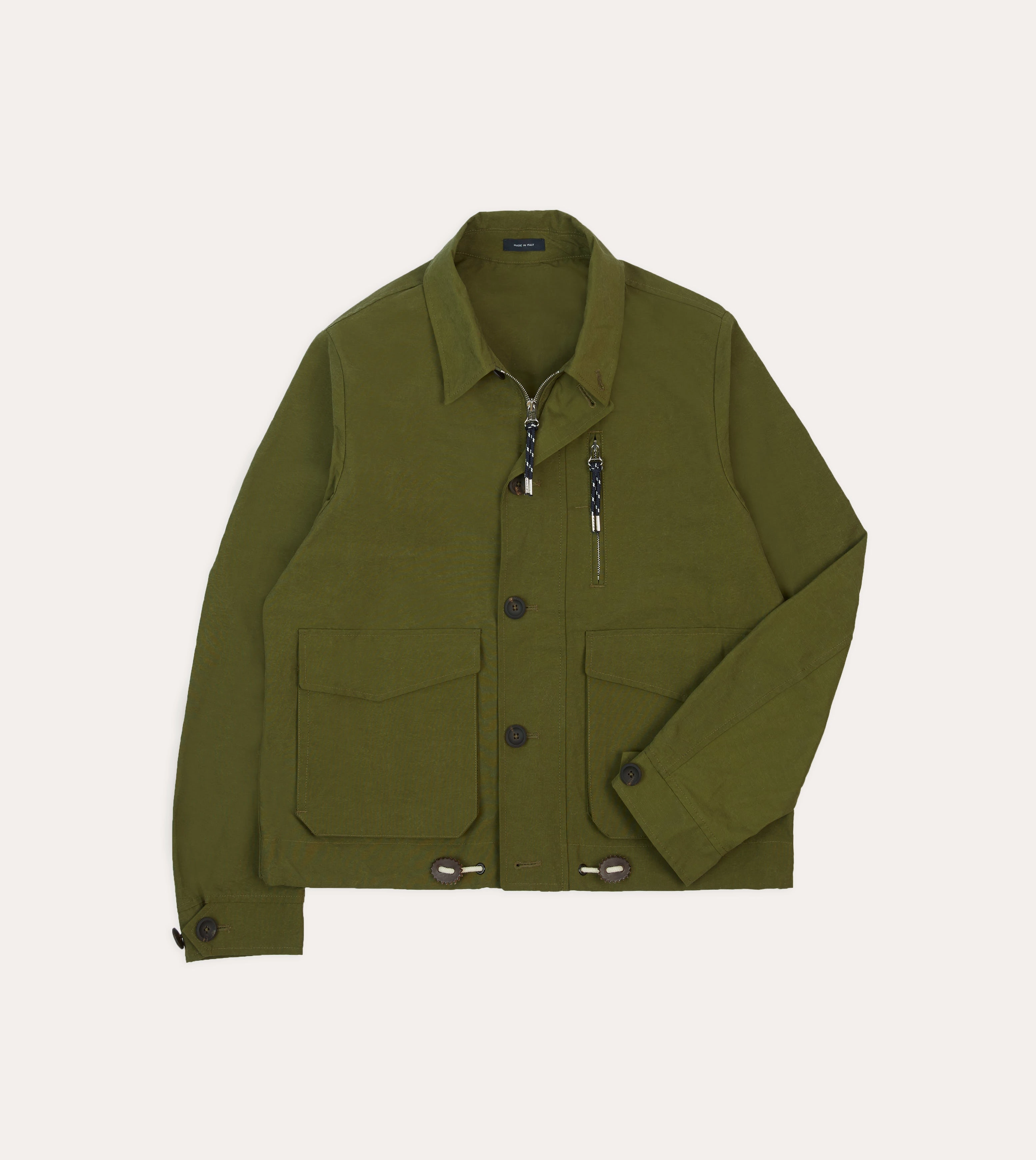 Seamless Seams Weatherproof Zippers Olive Cotton Blouson Jacket