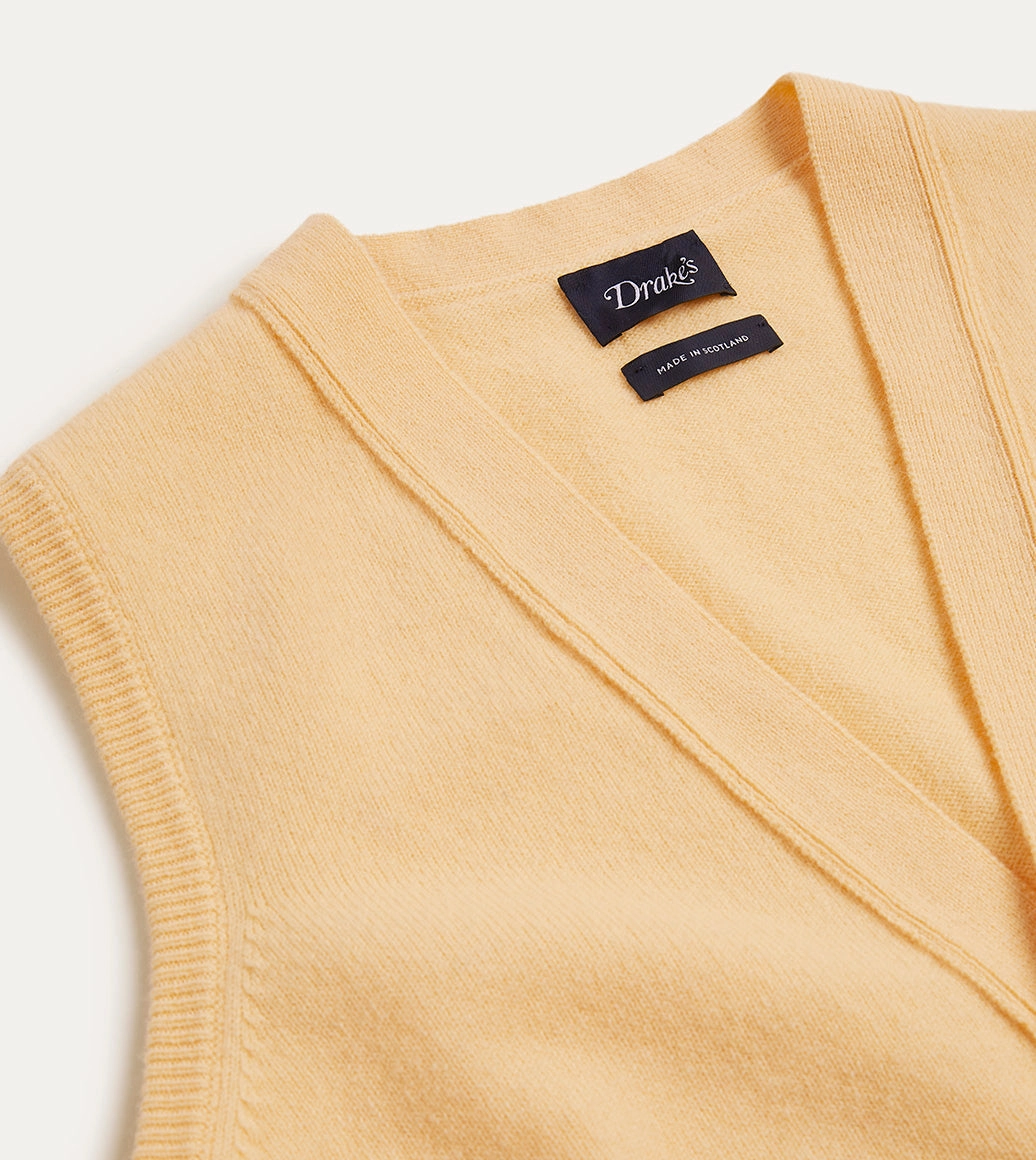Yellow Lambswool Sleeveless Cardigan EcoFriendly Dye