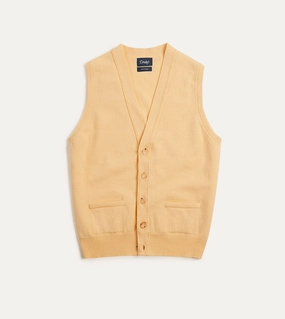 Early Chill Yellow Lambswool Sleeveless Cardigan