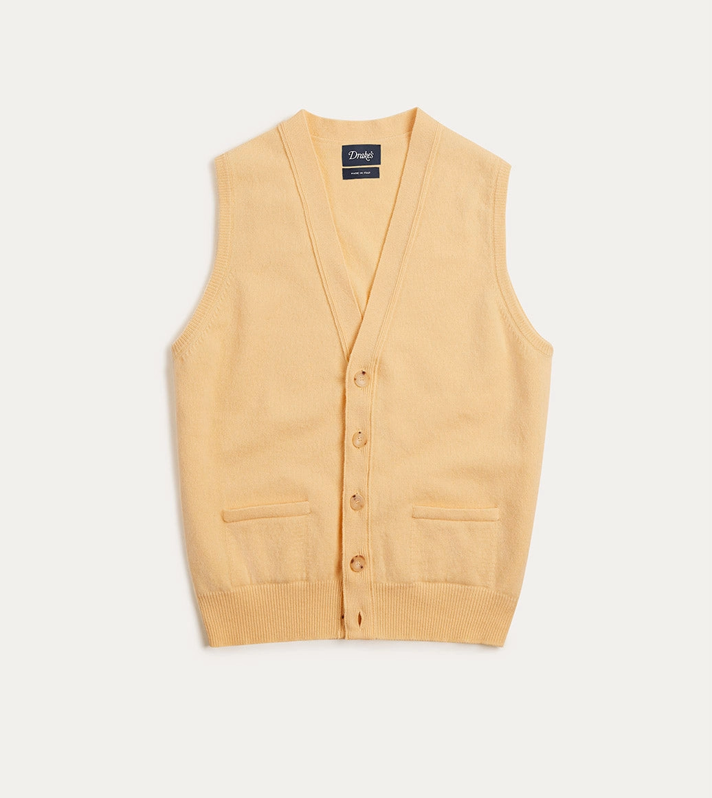 Early Chill Yellow Lambswool Sleeveless Cardigan