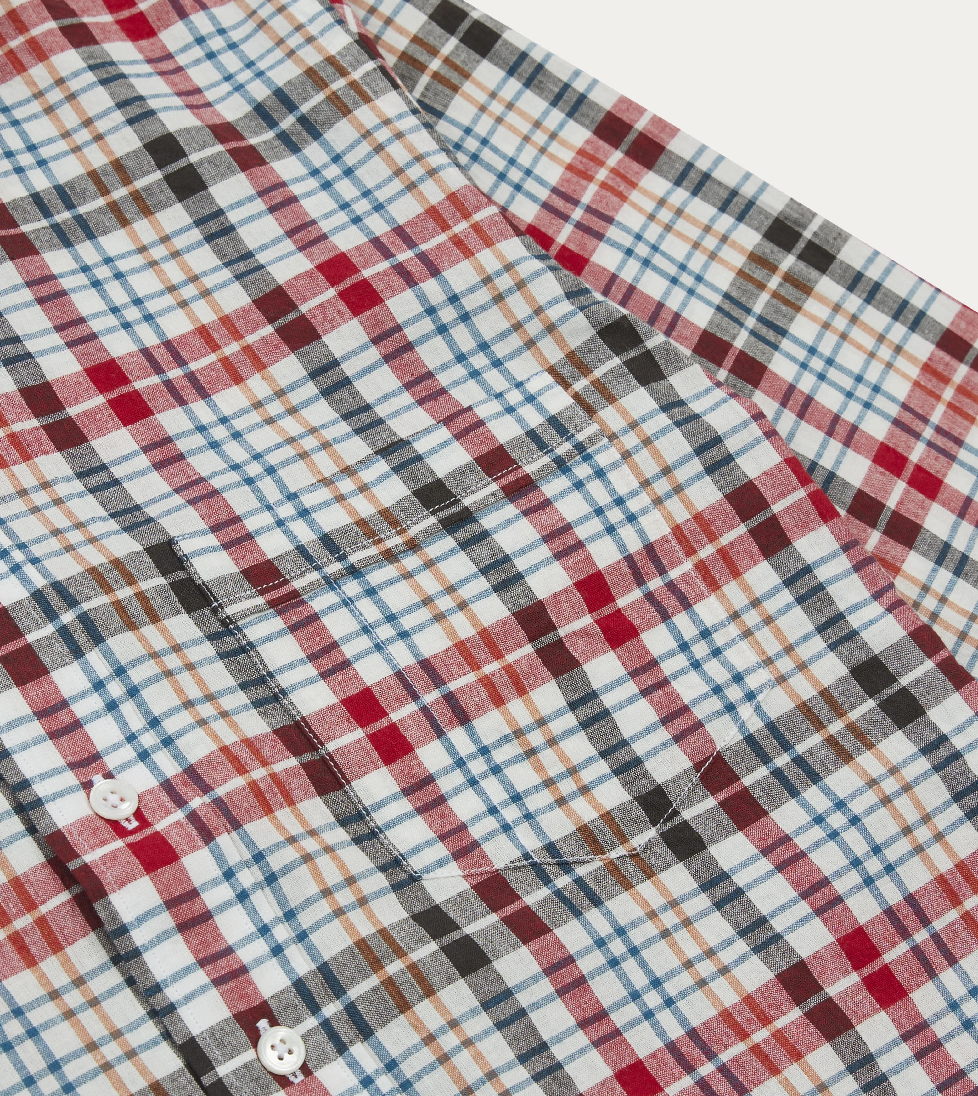 Red and Black Madras Check Cotton Button-Down Shirt Hiking Gear Unisex style