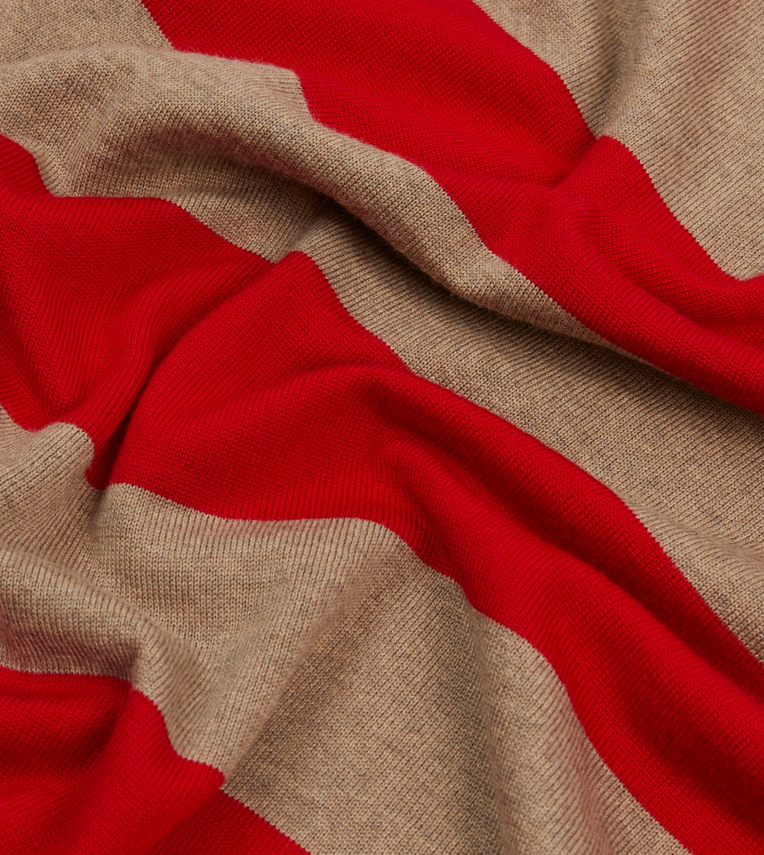 Red and Tan Block Stripe Knitted Rugby Shirt Knit Density Options