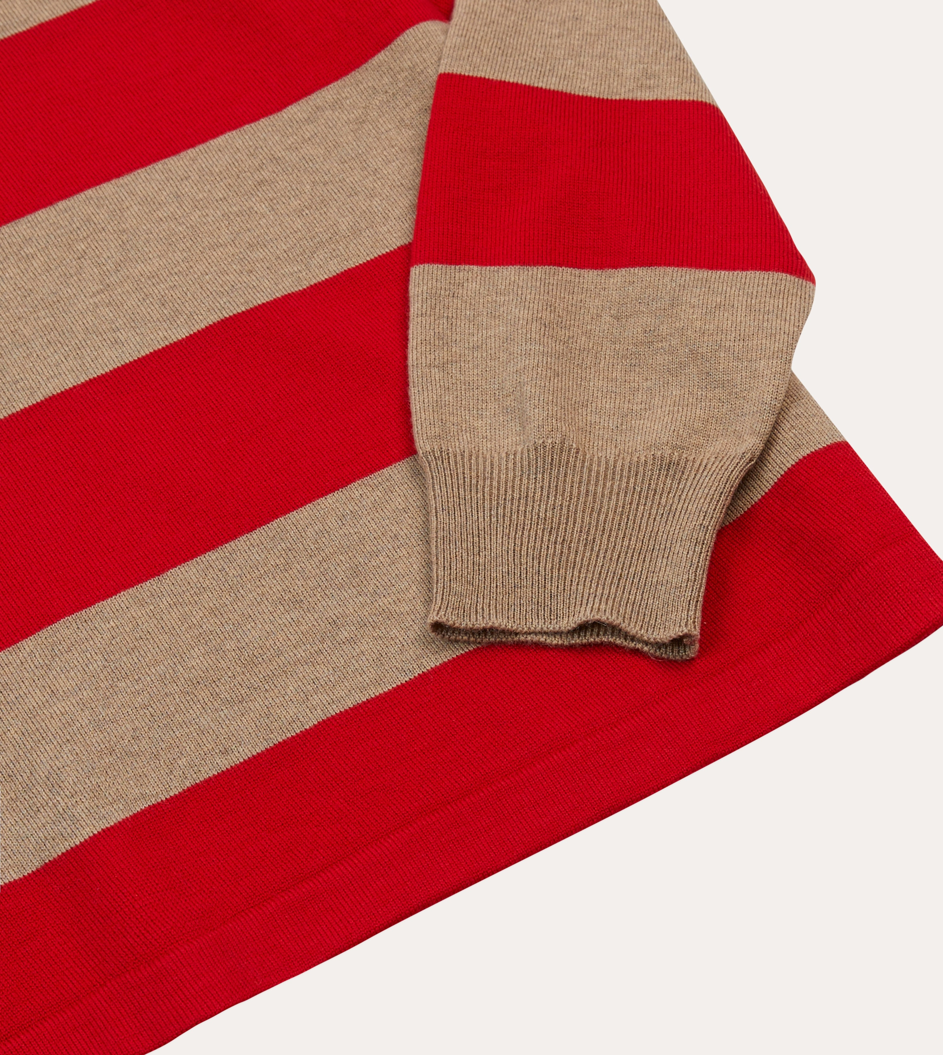 Red and Tan Block Stripe Knitted Rugby Shirt Relax Fit Soft Microfiber Surface