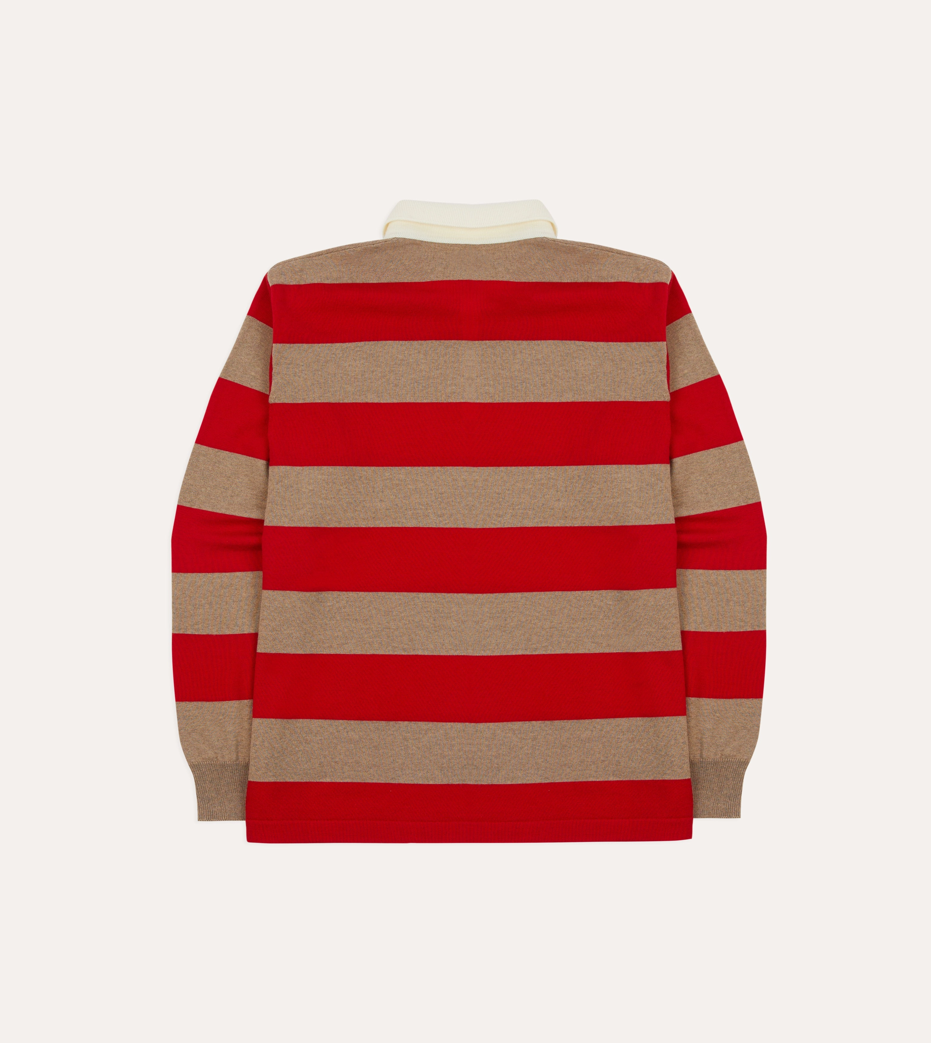 Red and Tan Block Stripe Knitted Rugby Shirt City Casual Style Everyday Neutral