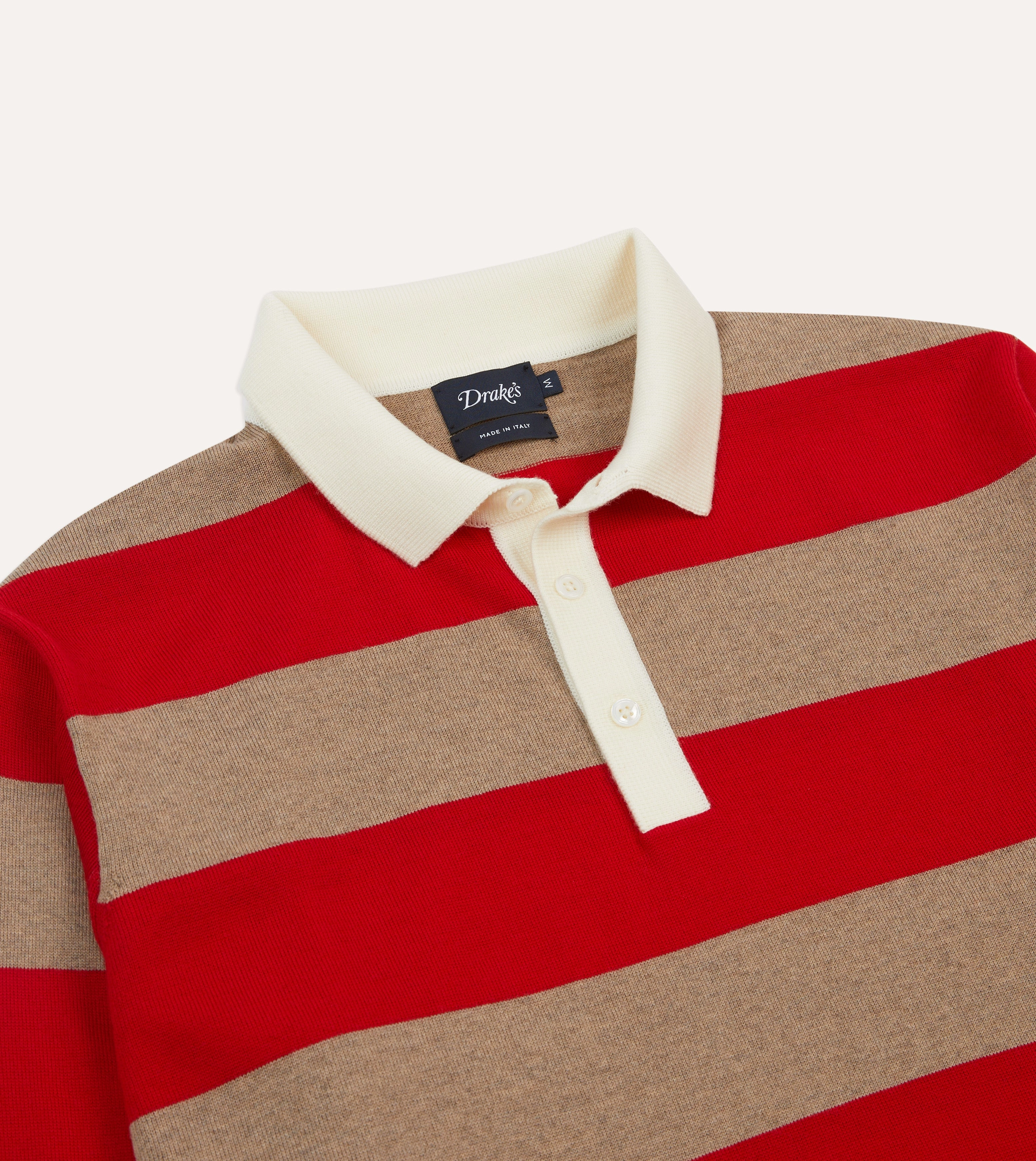 Red and Tan Block Stripe Knitted Rugby Shirt Office Layer