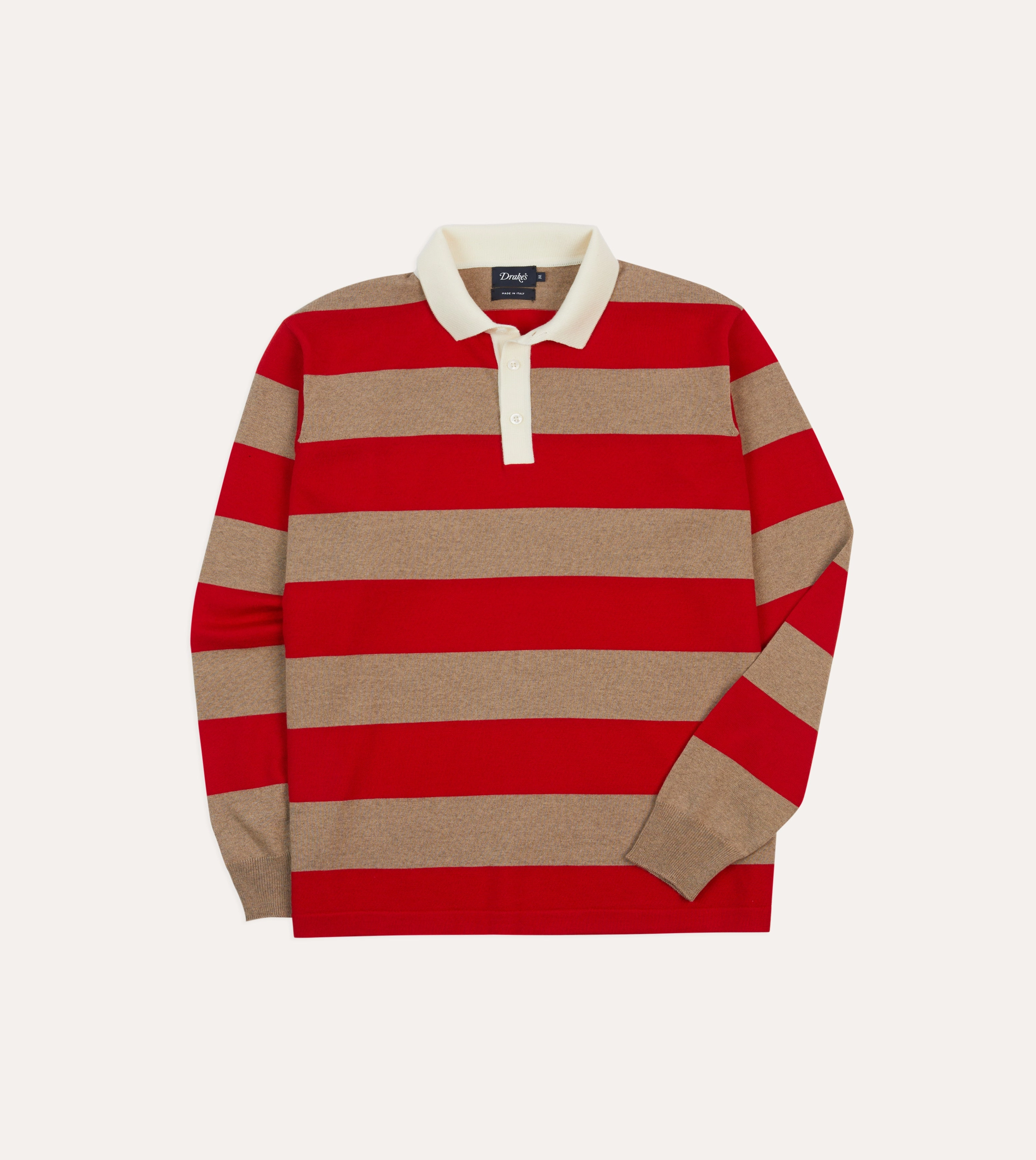 ShapeRetention Fabric Red and Tan Block Stripe Knitted Rugby Shirt
