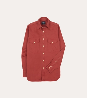 Red Cotton Long Point Collar Work Shirt Minimalist Style