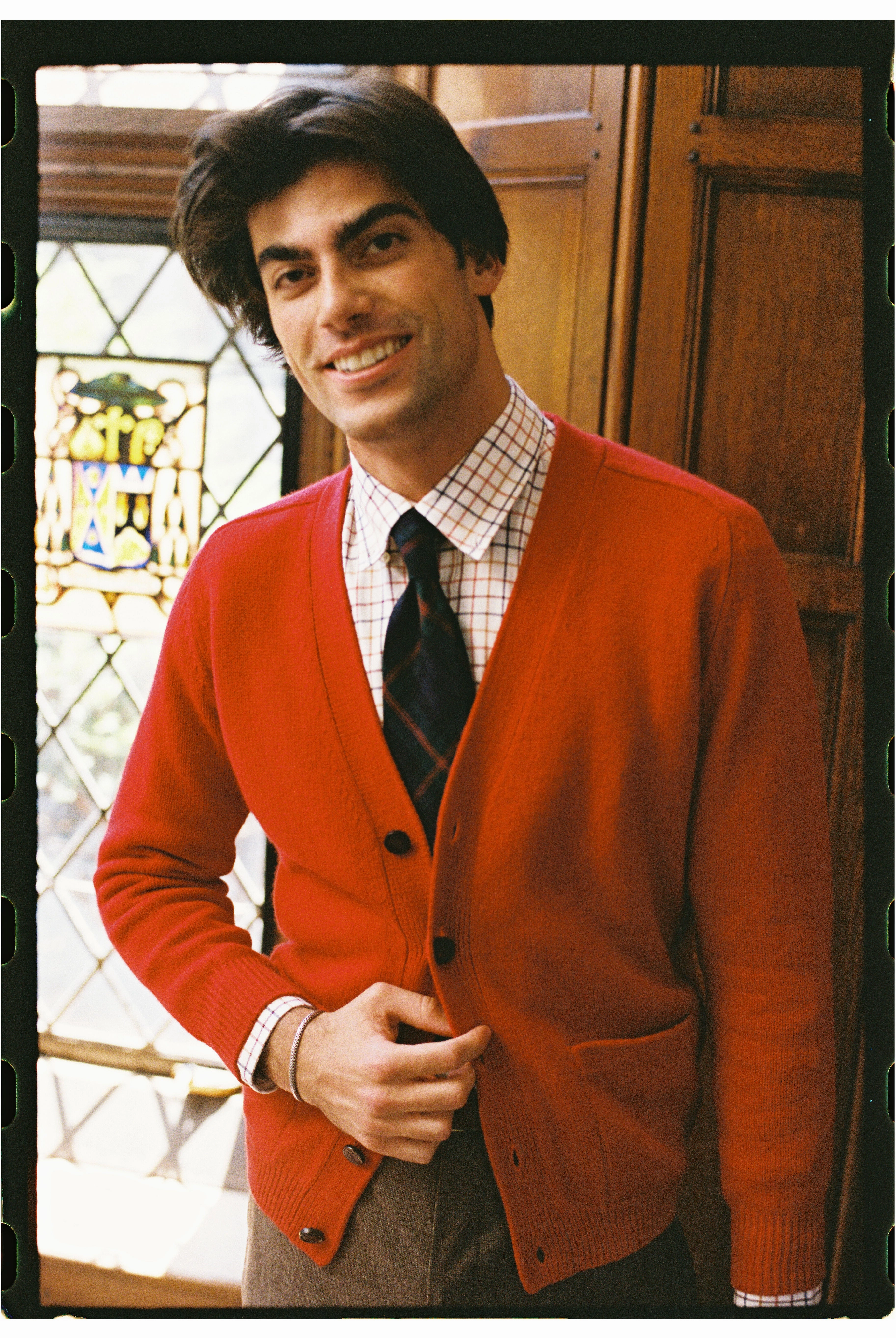 Red Lambswool Cardigan Sweater Comfortable Knitwear