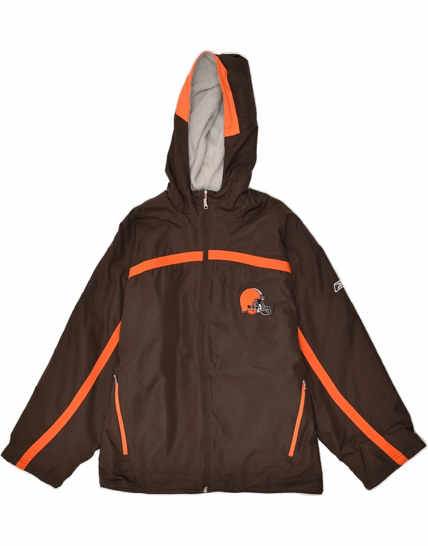 REEBOK Boys Graphic Hooded Rain Jacket 14-15 Years Large Brown Polyester Heritage Tradition
