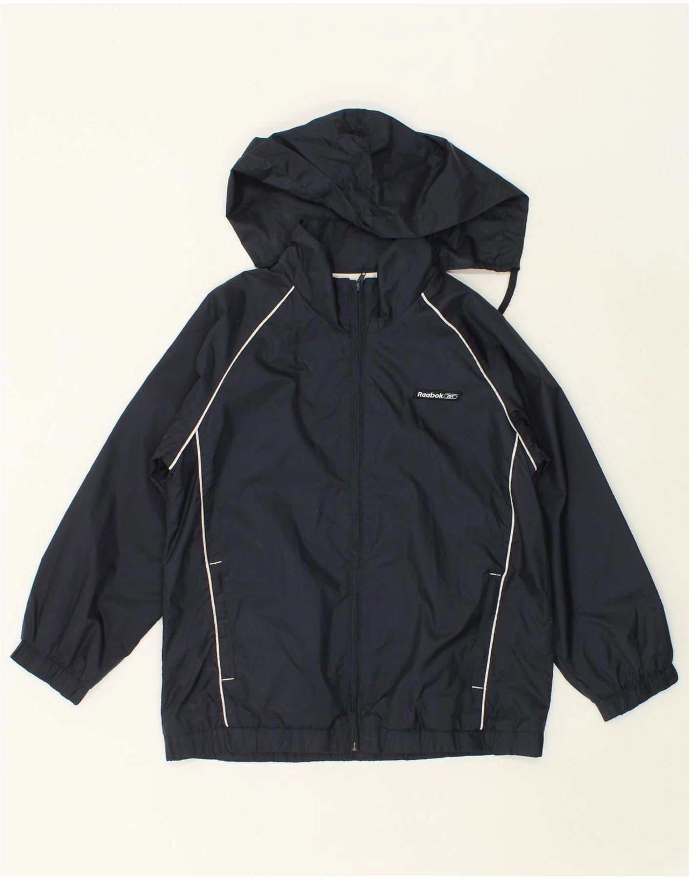 REEBOK Boys Hooded Rain Jacket 13-14 Years Medium Navy Blue Nylon Stretchable Panels Gore-Tex